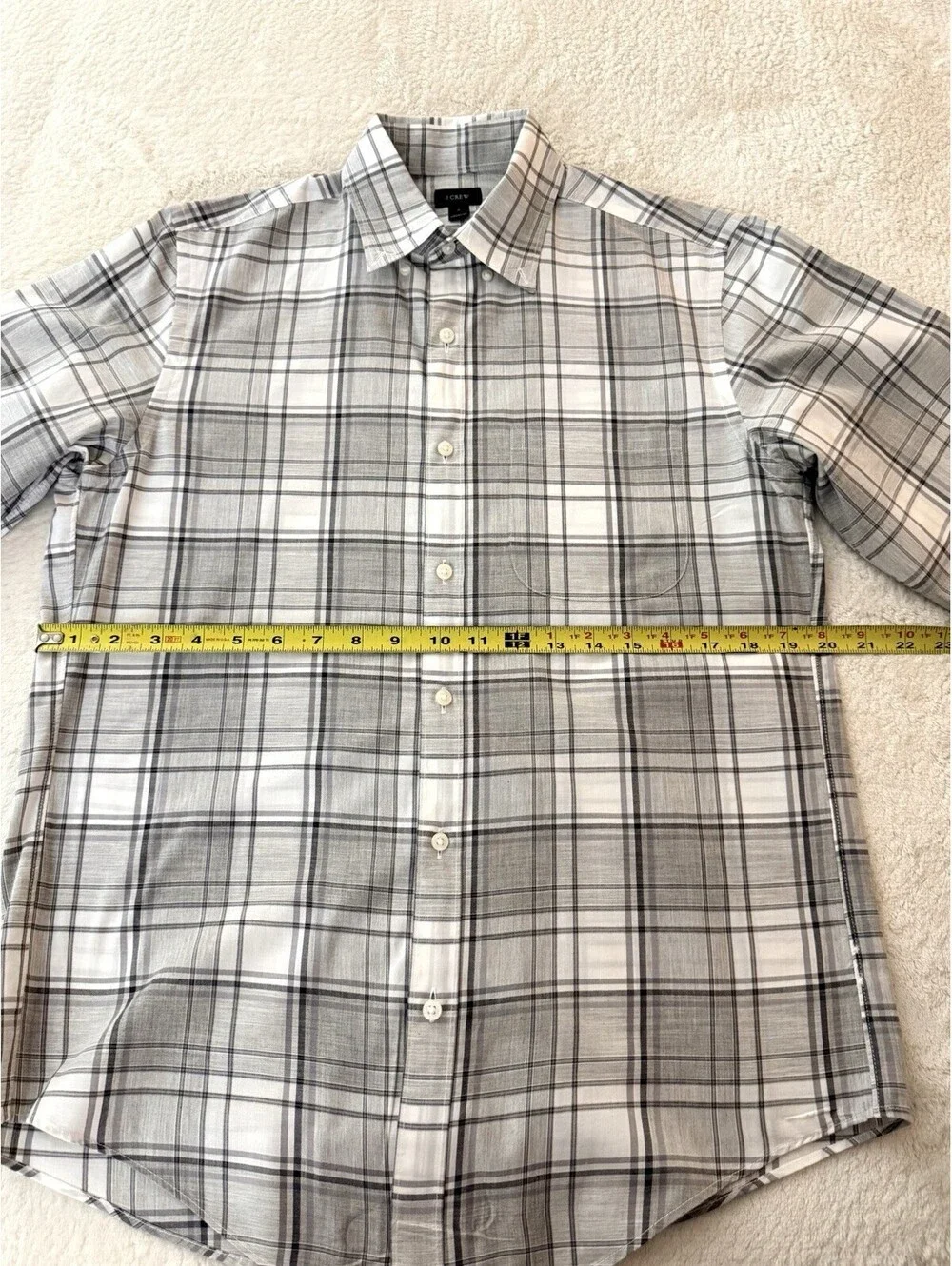 J Crew Mens S Plaid Button Down Shirt Gray White Cotton Long Sleeve Pocket
